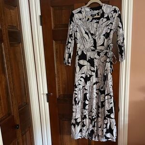 Anthropologie Black and White Floral Long Sleeve Dress